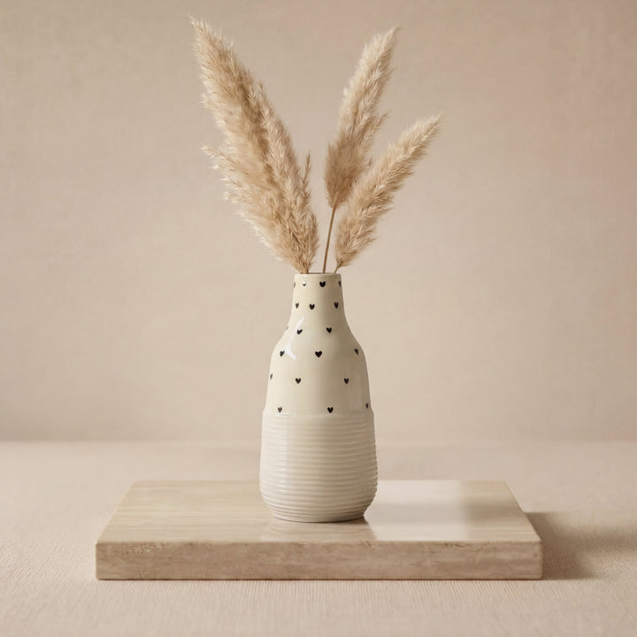 10.5 inch Contour Vase ( Glossy Off-White with Black Hearts )