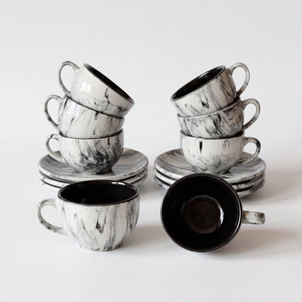 SS Cup Saucer Set ( Black Marble ) 6 cups 6 saucers ( 200ml )