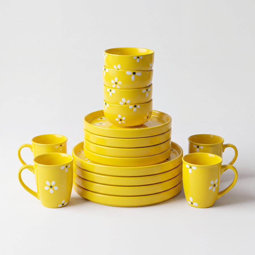 4-Person 16-Piece Breakfast Set ( Yellow Matte Floral )