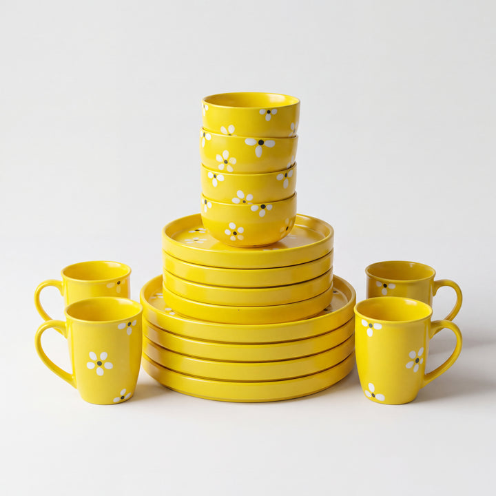 4-Person 16-Piece Breakfast Set ( Yellow Matte Floral )
