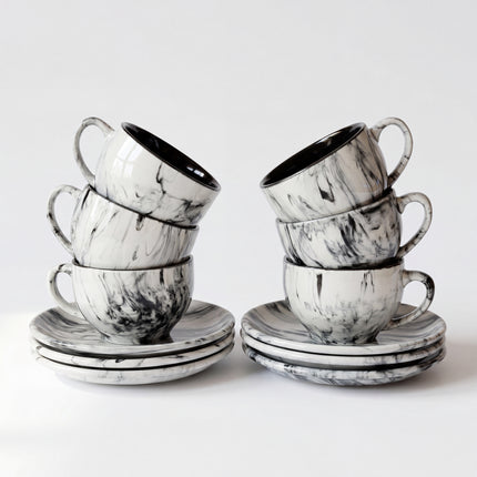 SS Cup Saucer Set ( Black Marble ) 6 cups 6 saucers ( 200ml )