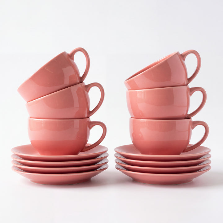 Leftover Cup Saucer Set ( SS Glossy Pink ) 6 cups 6 saucers