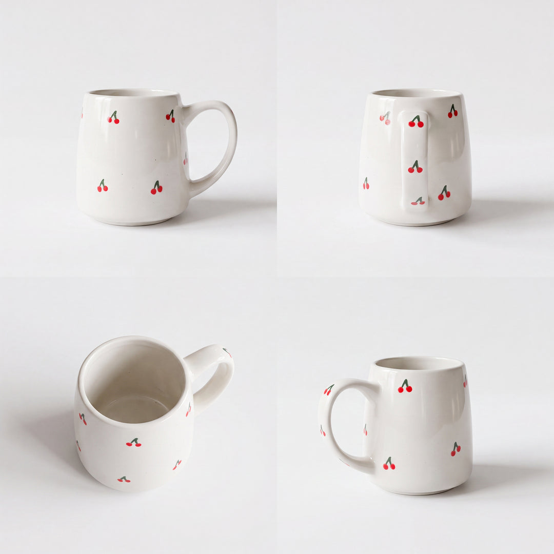 Everyday Mug ( Glossy Off-White with Red Cherries ) ( 550ml )