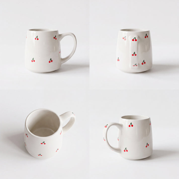 Everyday Mug ( Glossy Off-White with Red Cherries ) ( 550ml )
