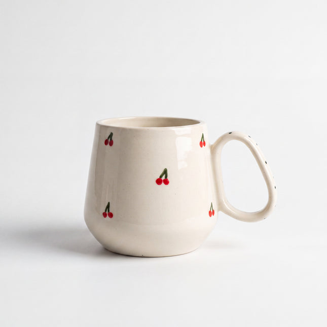 Pod Mug ( Glossy Off-White with Red Cherries ) ( 1 pc) ( 300ml )