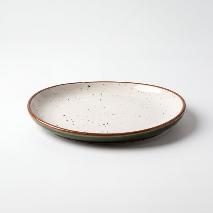 7 inch Curved Oval Quarter Plate ( Outer Dark Green Colorline with Brown rim and black specks )