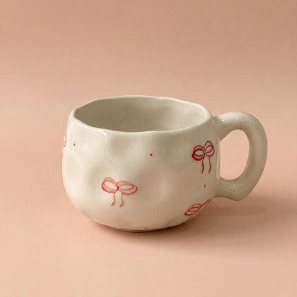 Bubble Cup ( Glossy Off-White with Red Bows ) ( 230 ml )