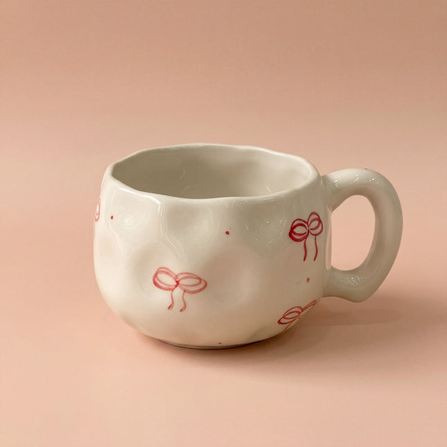 Bubble Cup ( Glossy Off-White with Red Bows ) ( 230 ml )