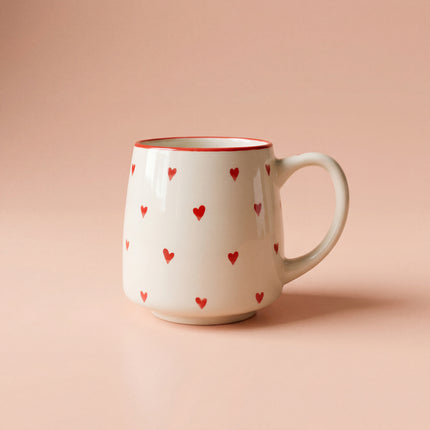Everyday Mug ( Glossy Off-White with Red Hearts ) ( 550ml )