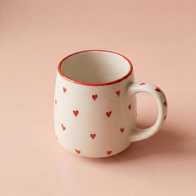Everyday Mug ( Glossy Off-White with Red Hearts ) ( 550ml )