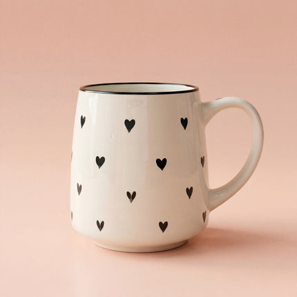 Everyday Mug ( Glossy Off-White with Black Hearts ) ( 550ml )