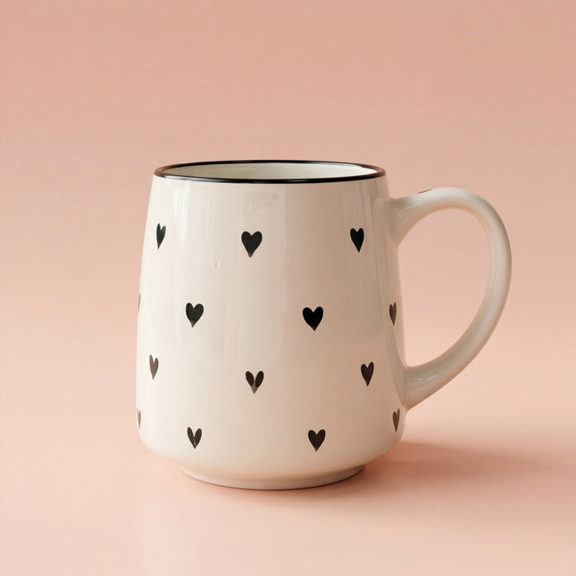 Everyday Mug ( Glossy Off-White with Black Hearts ) ( 550ml )