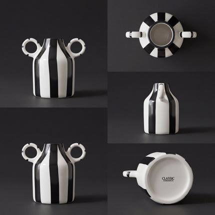 Monochrome Loop Vase 16cm ( Glossy Off-White with Black Stripes )