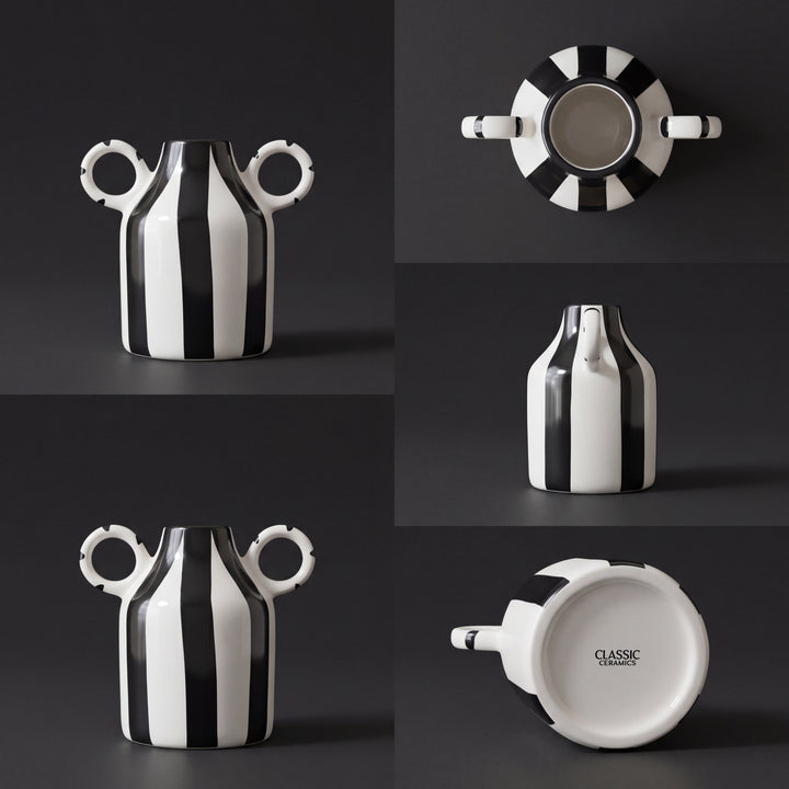Monochrome Loop Vase 16cm ( Glossy Off-White with Black Stripes )