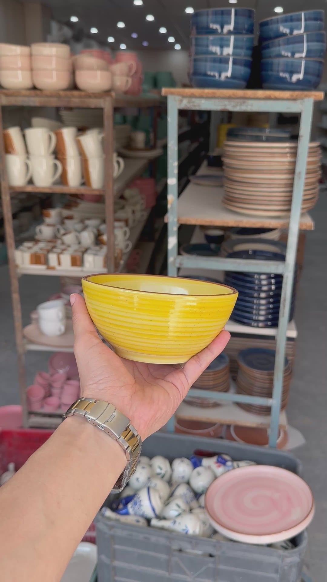 Leftover 5.5 inch Ripple Bowl ( Yellow Colorline Brown line )