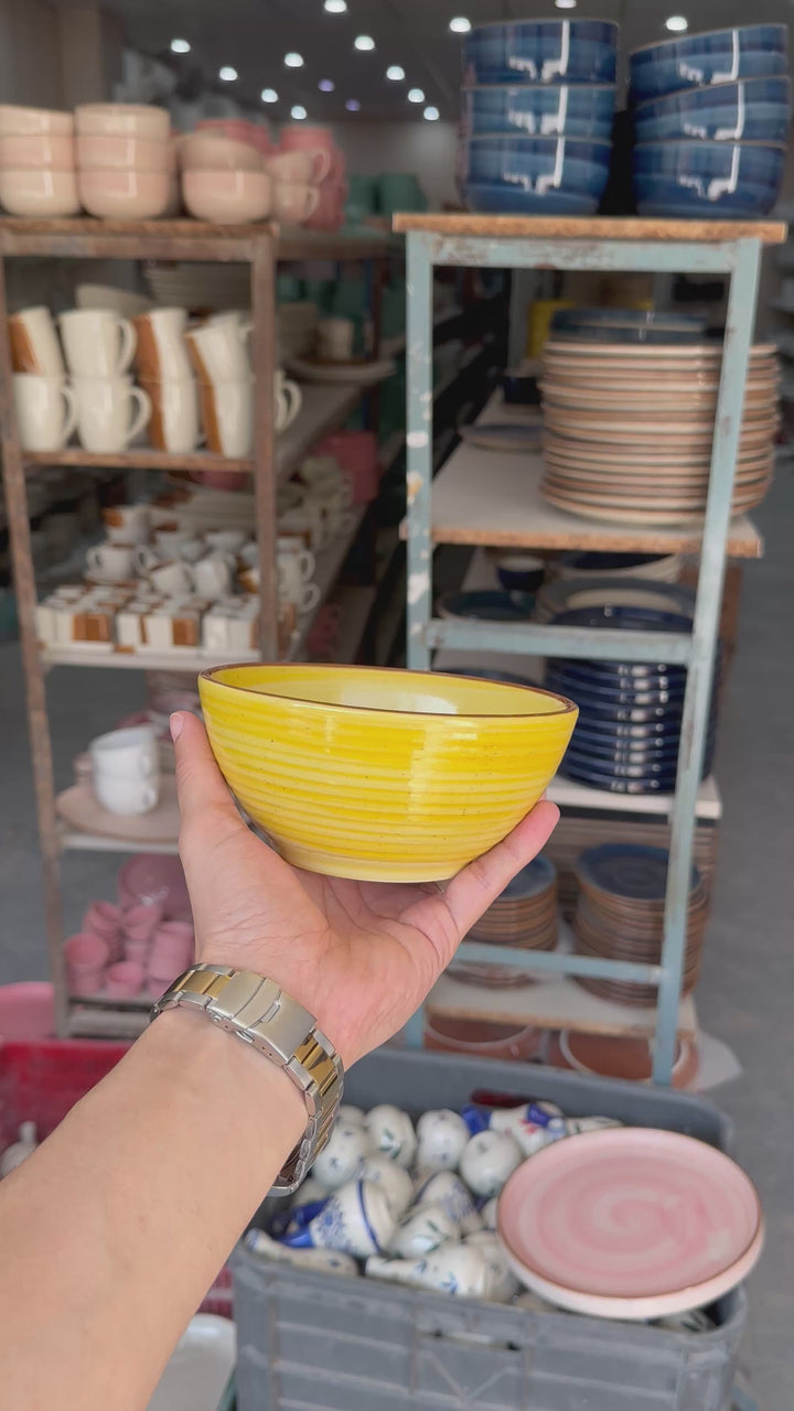 Leftover 5.5 inch Ripple Bowl ( Yellow Colorline Brown line )