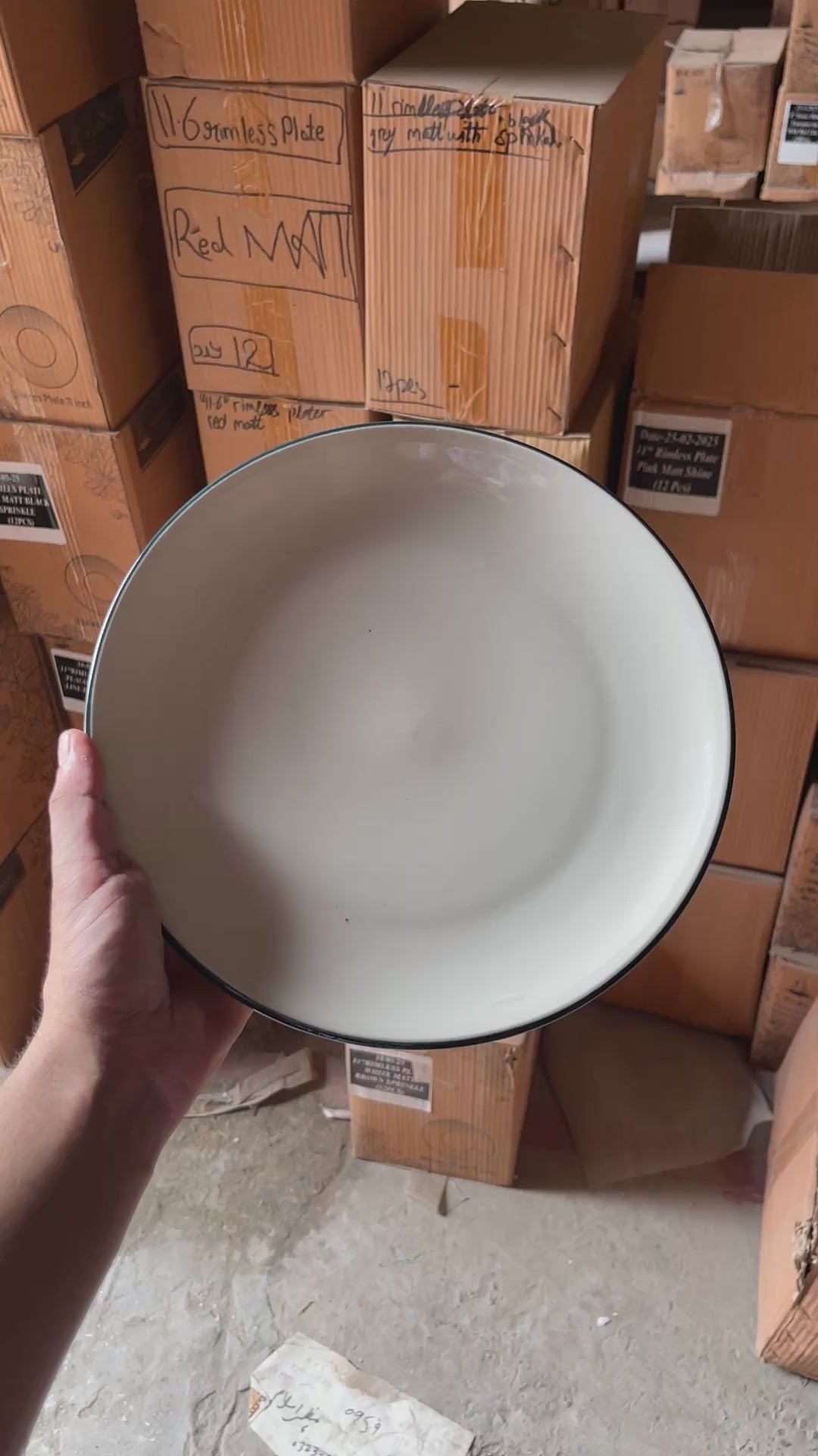 Leftover 10 inch Rimless Plate ( Glossy Off-White with Peacock Green Line )