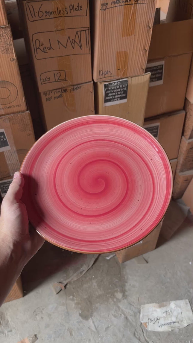 Leftover 10 inch Rimless Plate ( Red Colorline with Brown Line )