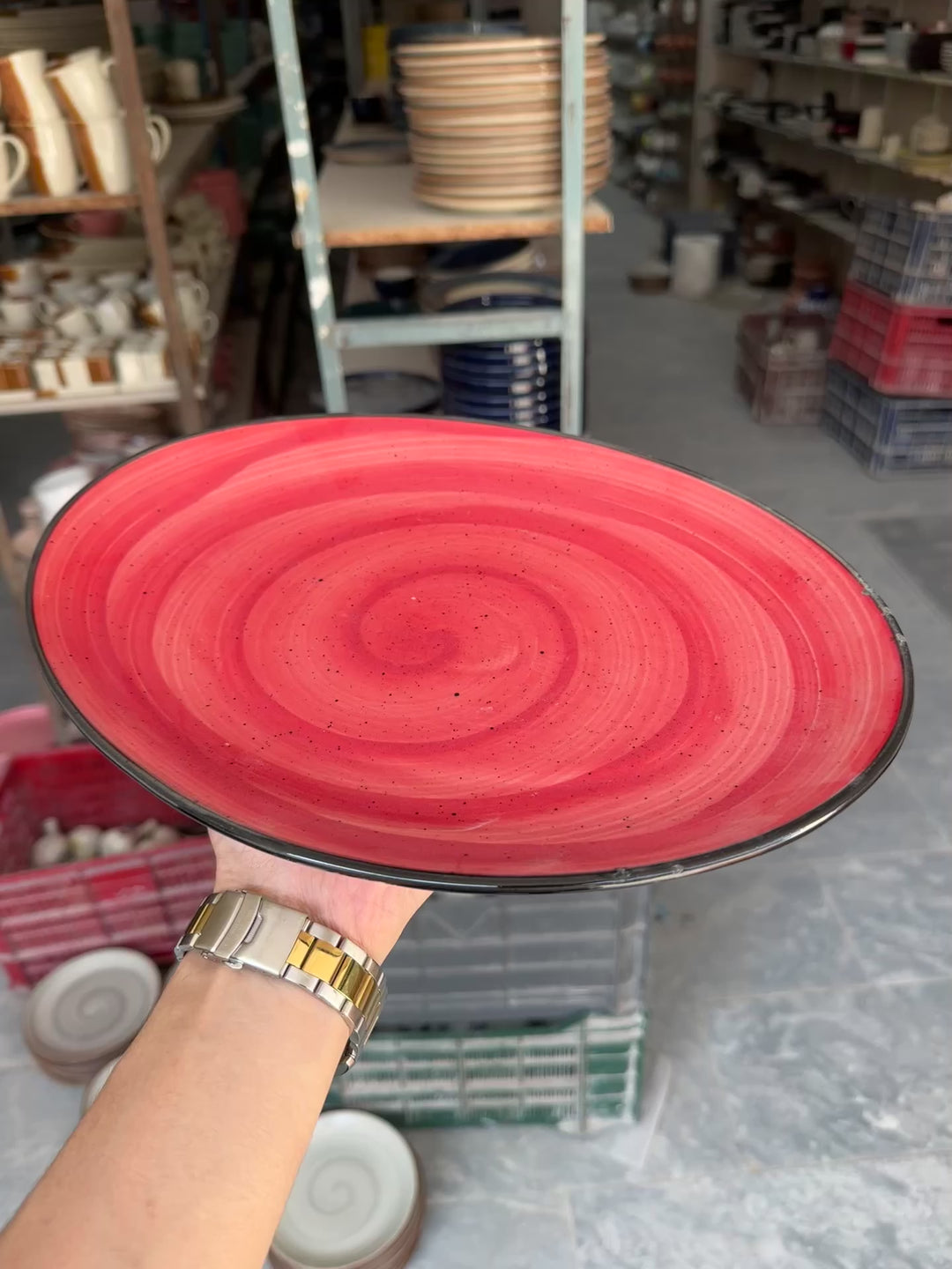 Leftover 13 inch Rimless Rice Dish ( Red Colorline Black line )