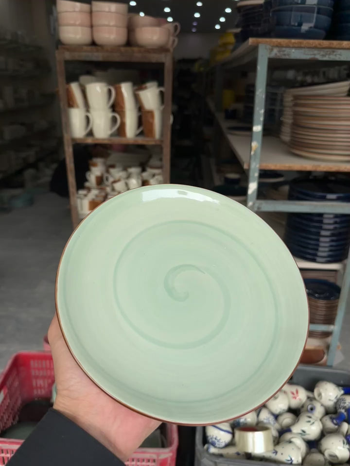 Leftover 8 inch Rimless Plate ( Breeze with brown rim )