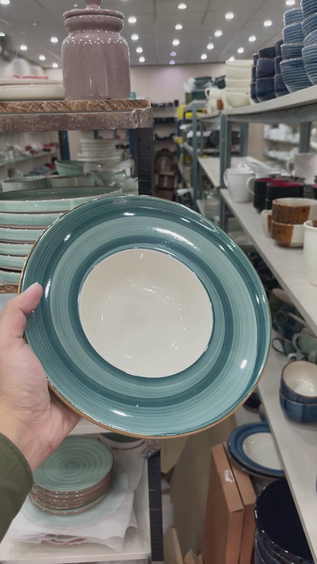 Leftover 9.5 inch Pasta Plate ( Peacock Green Brown line )