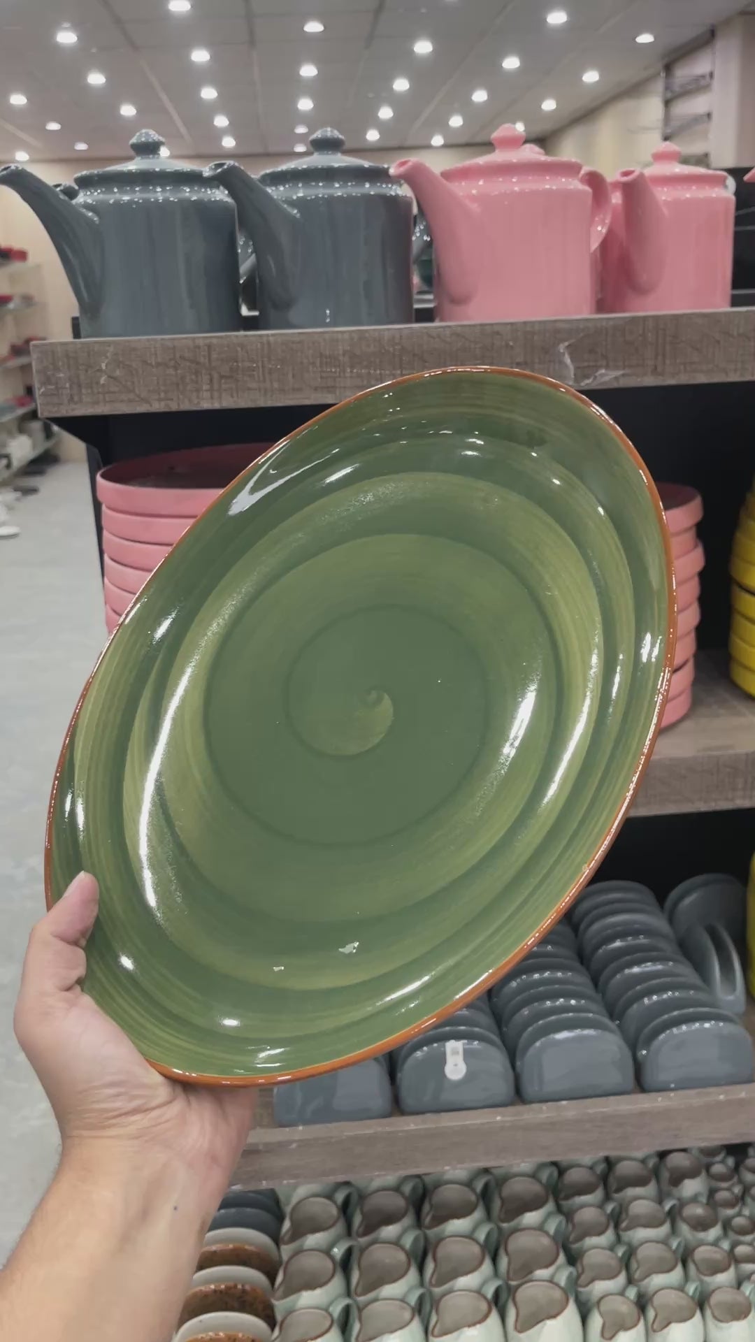 Leftover 13 inch Rimless Rice Dish ( Dark Green Colorline )