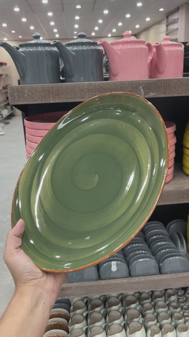 Leftover 13 inch Rimless Rice Dish ( Dark Green Colorline )