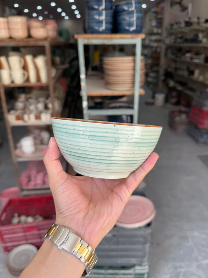 Leftover 5.5 inch Ripple Bowl ( Breeze with brown rim )