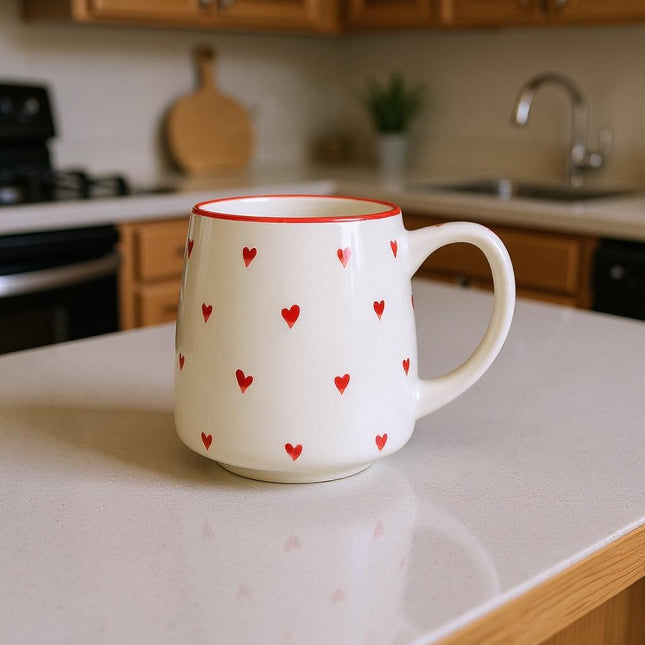 Everyday Mug ( Glossy Off-White with Red Hearts ) ( 550ml )