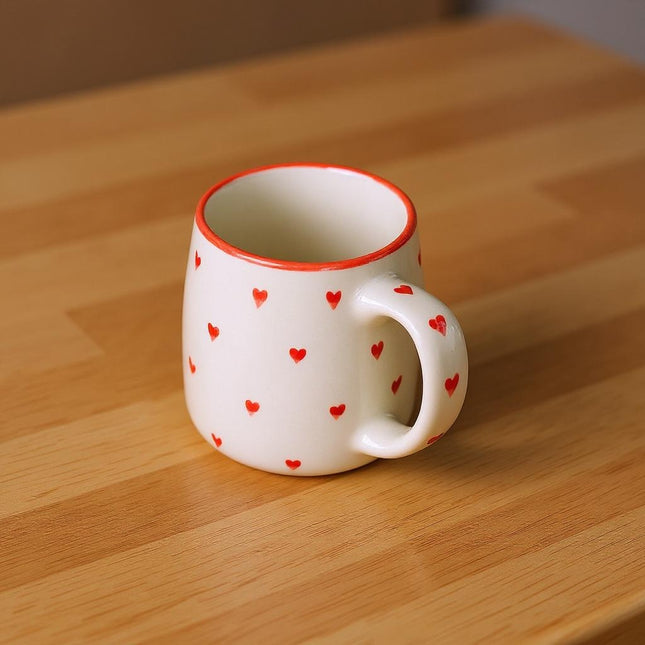 Everyday Mug ( Glossy Off-White with Red Hearts ) ( 550ml )