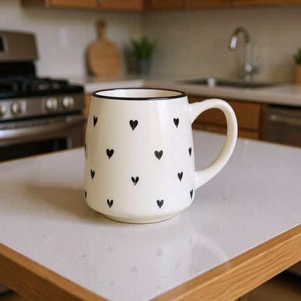 Everyday Mug ( Glossy Off-White with Black Hearts ) ( 550ml )